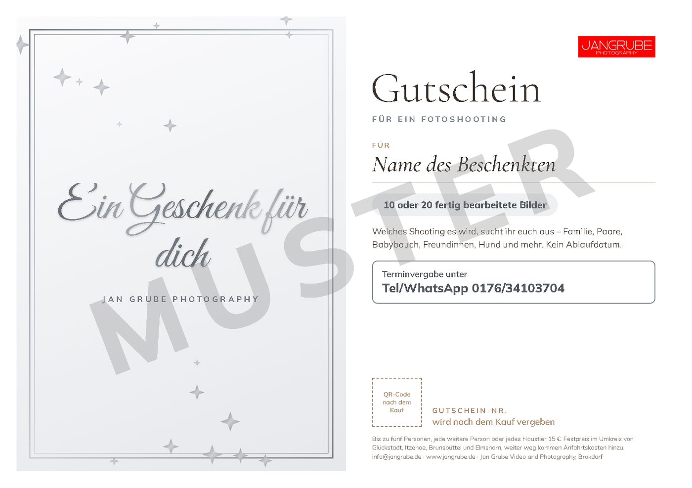 Fotoshooting-Gutschein zum Ausdrucken, Motiv 8: Schlicht Silber (Schlicht)