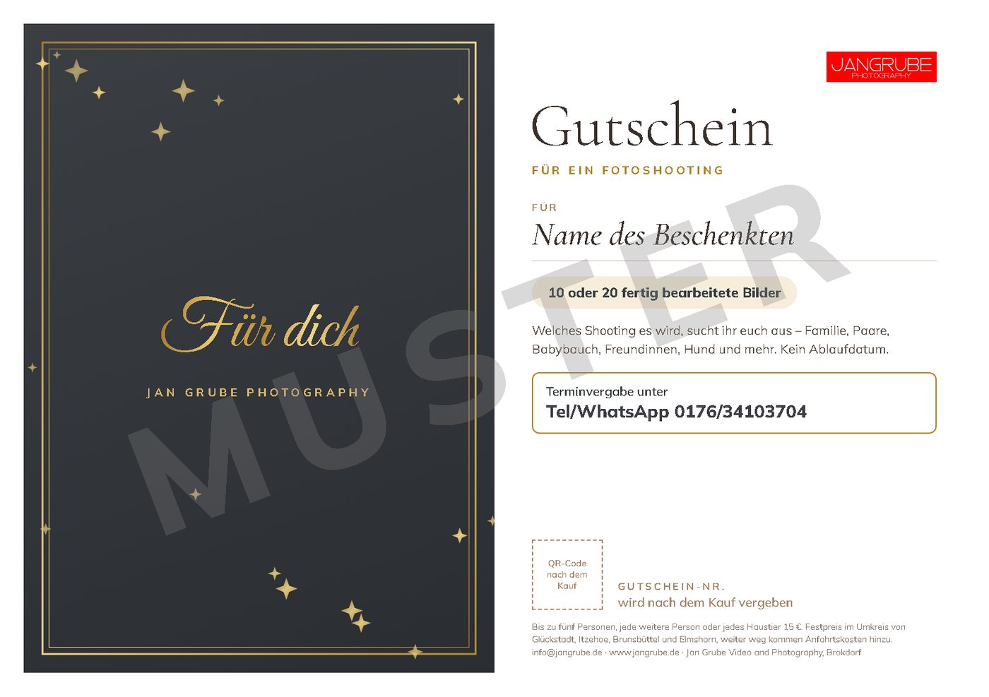 Fotoshooting-Gutschein zum Ausdrucken, Motiv 9: Schlicht Gold & Anthrazit (Schlicht)