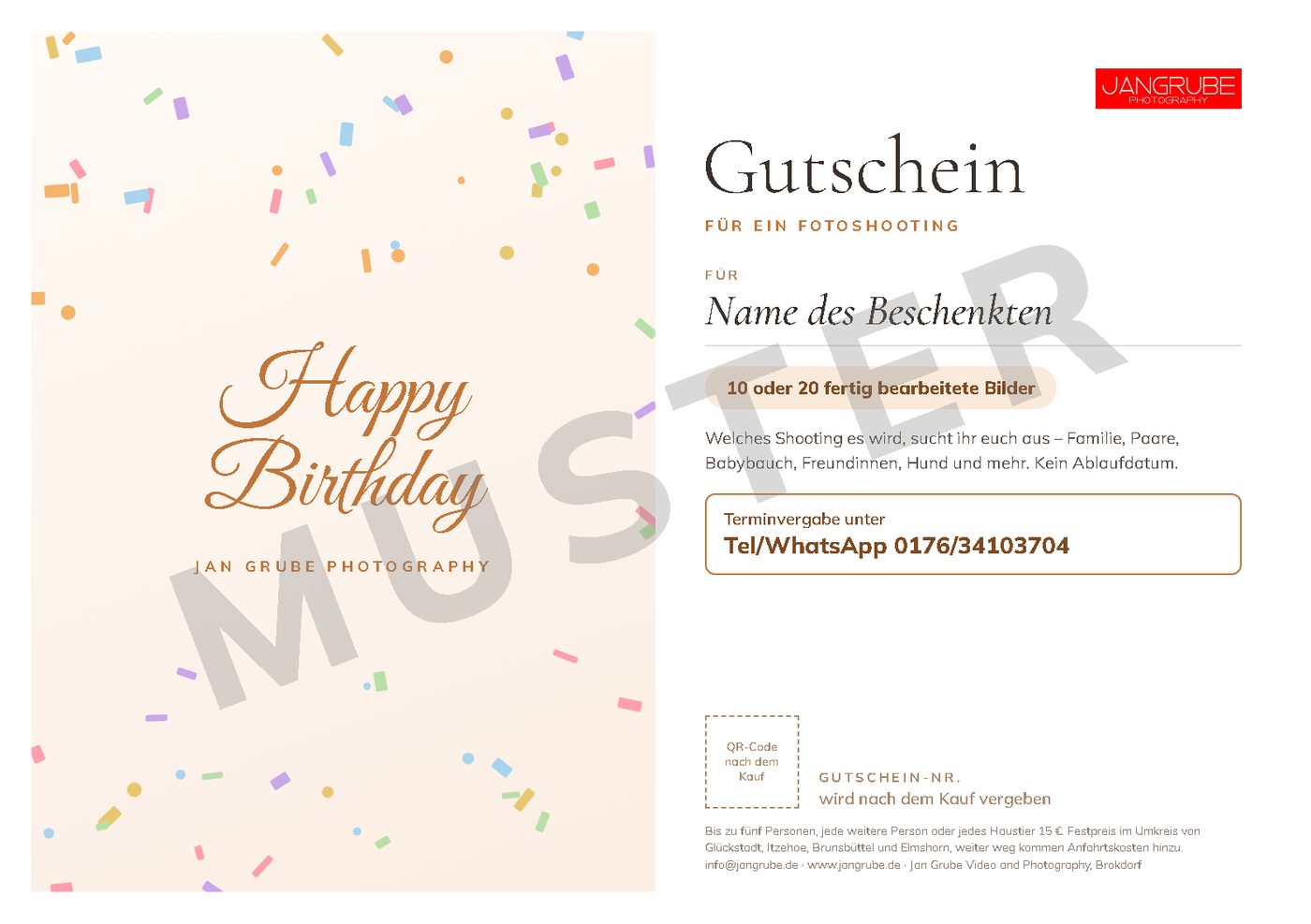 Fotoshooting-Gutschein zum Ausdrucken, Motiv 10: Konfetti (Geburtstag)